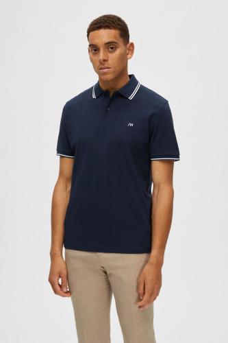 Selected ανδρική πόλο μπλούζα με κοντό μανίκι και contrast με ρίγες Regular Fit - 16087840 Μπλε Σκούρο